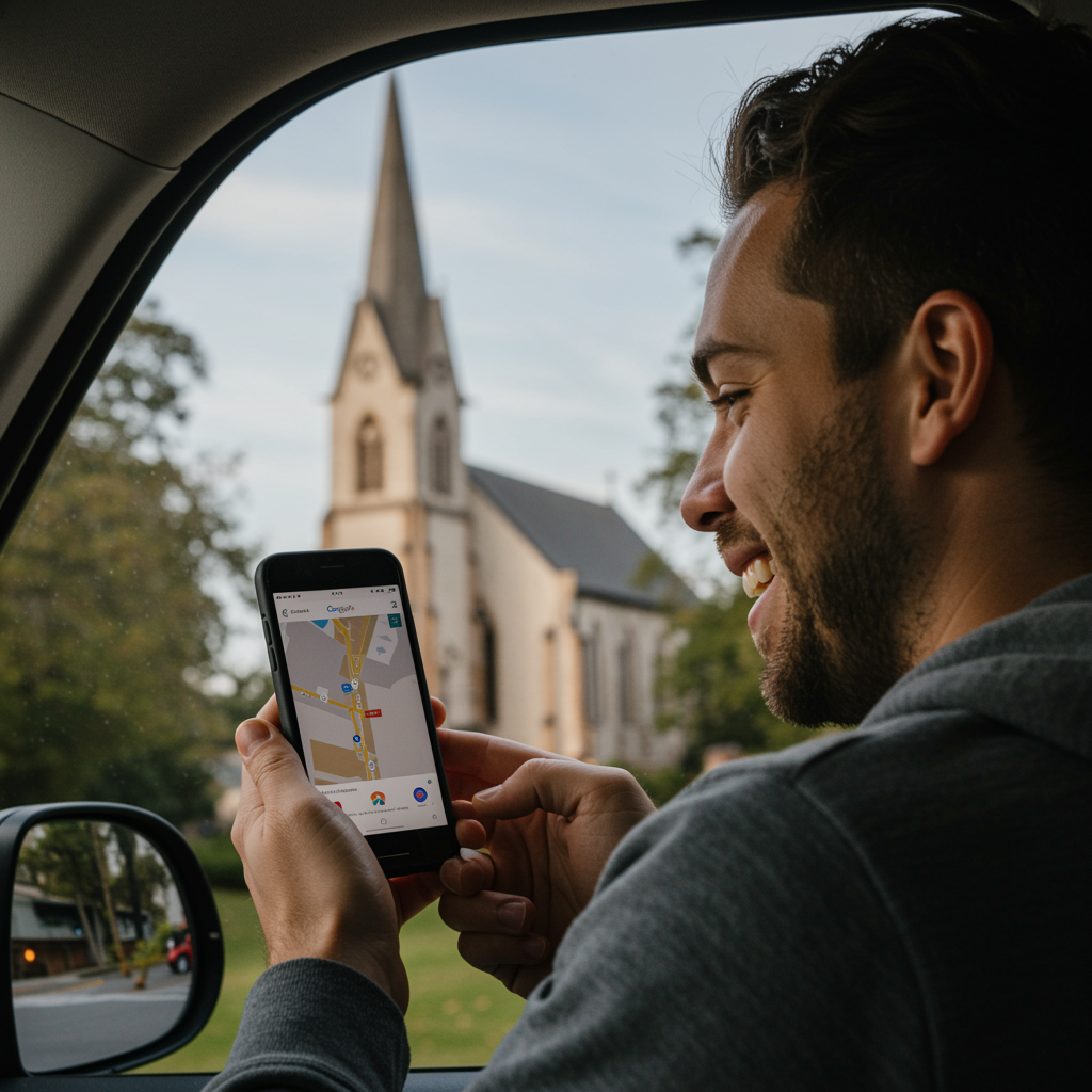 man-looking-at-google-directions-to-a-church-service